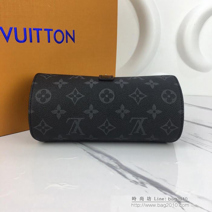 路易威登LV腕表盒 頂級原單 Eclipse Monogram帆布 腕表盒 皮質系帶 銀色金屬搭扣 套盒  ydh2660